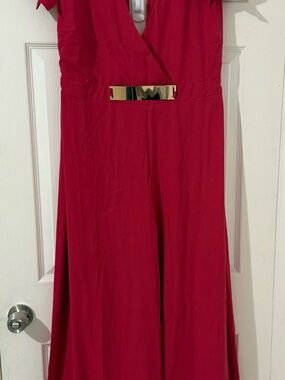 Symphony Red Maxi Dress with Gold Waist Bar